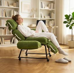 Green Fabric Recliner Lounge Chair with Wheels