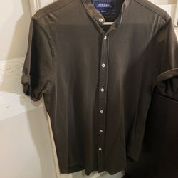 Zara Man Olive Green Button Up Polo Shirt Medium