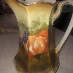 Vintage Hand painted Fruits  Pitcher 