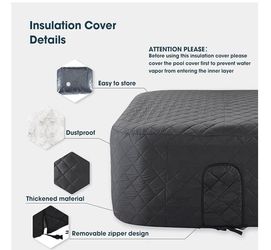 Inflatable Hot Tub Insulation Cover Set Square, Thermal Insulated Pool Cover for Above Ground Pools, Tear & UV Resistant, 73-inch, for Square Tub