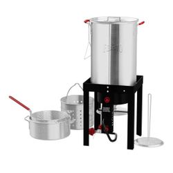 30 Qt Turkey Fryer with Basket & 10QT Fish Fryer Kit, 50,000 BTU Outdoor Propane Burner, CSA Certified, Auto Ignition, 10 PSI Regulator & Hose, for Th
