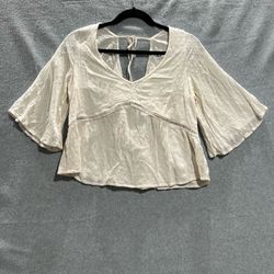 Hollister White Swiss Dot Bell Sleeve Boho Blouse V-Neck Tie Back Medium Beachy