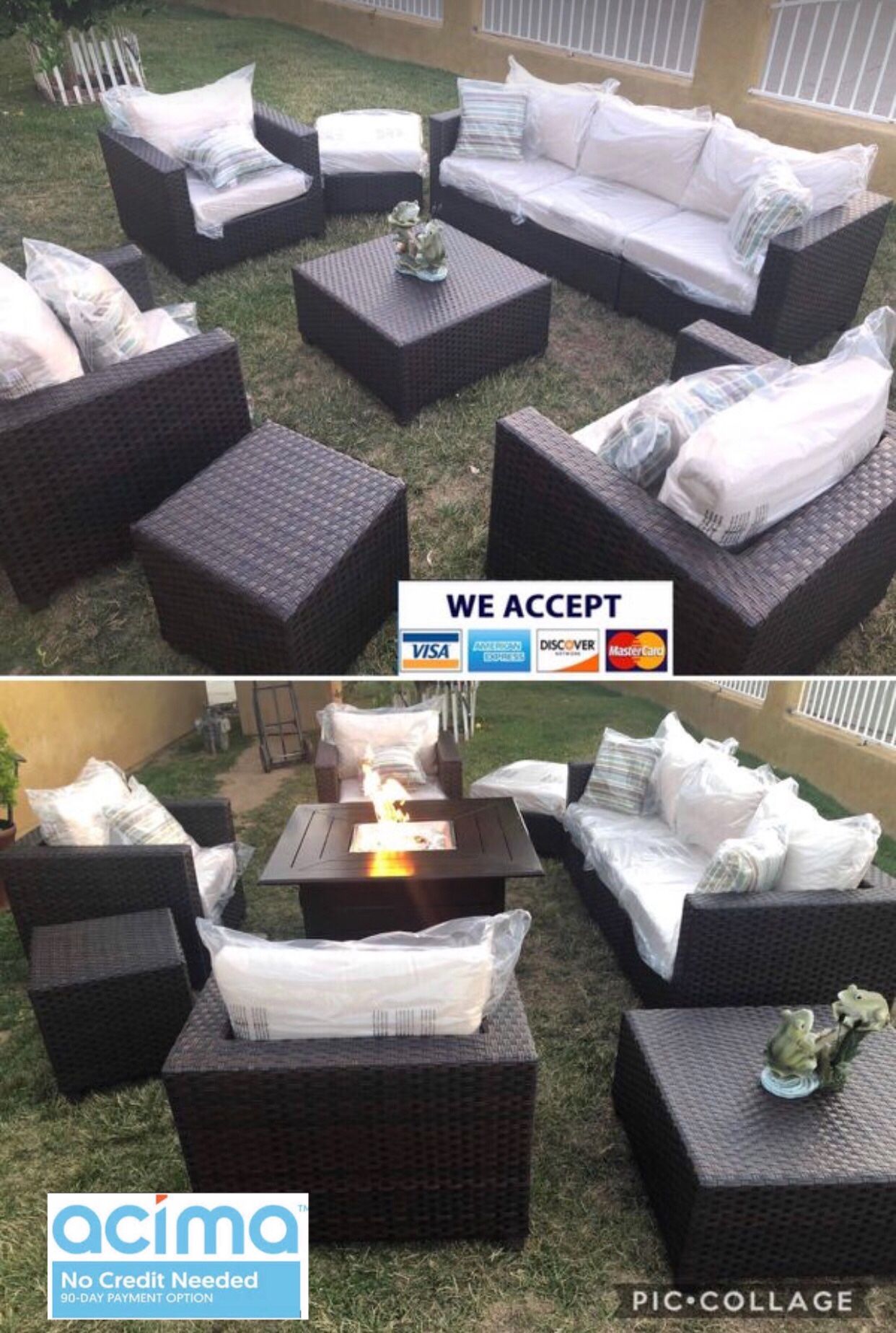 Patio furniture set sunbrella fabric with fire pit