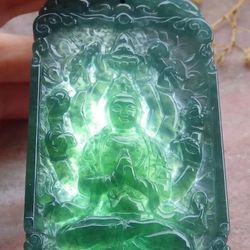 107639 VS Certified JADEITE Jade Hand Carved Blue Green PENDANT Kwan Yin Guanyin