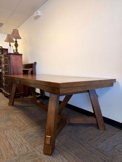 Solid Wood Dining Table for 8 | Trestle Base | Excellent Condition