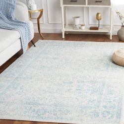 🤍💙 Adirondack Wyatt Traditional Distressed Area Rug – 5’1” x 7’6” | Ivory/Light Blue | NEW 💙🤍