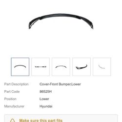 Genuine OEM 86512-3Q700 Cover-Front Bumper,Lower Grille 2009-2014 Hyundai Sonata