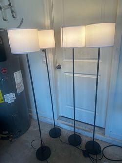 Set of 4 Black Floor Lamps with White Shades