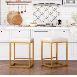 ALPHA HOME 24 Inch Counter Height Bar Stools Set of 2, Upholstered Bar Stools for Kitchen Island, Counter Stools with Faux Leather Cushion and Sturdy 