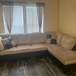 New Beige Sectional Couch Set With Ottoman