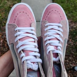 Vans Sk8-Hi Sz 8.5 Men's Women's 10.5 Excellent Condition Multicolor Pink/tan
