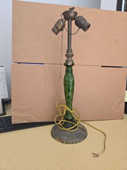 VINTAGE GREEN GLASS LAMP for parts.