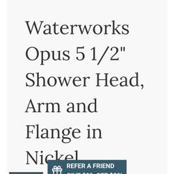 Waterworks Opus Shower head with arm and flange
