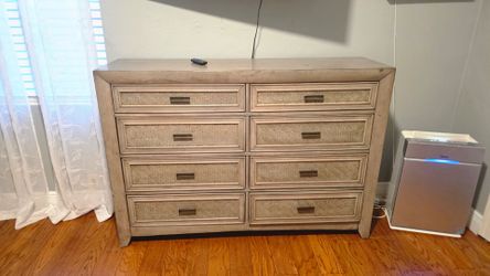 8-Drawer Double Dresser with Woven Panels
