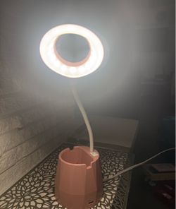 Pink LED Ring Desk Lamp with Pen Holder