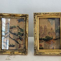 Vintage Lot 2- Ornate Gilt Wood baroque rococo Château Paris Style Gallery Wall Table Top Art Collectible Fragmented Original Artwork Retro 