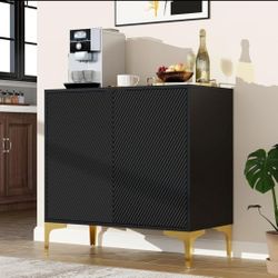 Sideboard Buffet Cabinet with storage 32” Black Cabinet with Doors, Modern Sideboard Fluted Cabinet