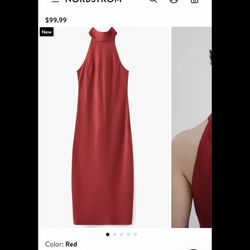 New Red Halter Dress With Neck Scarf 