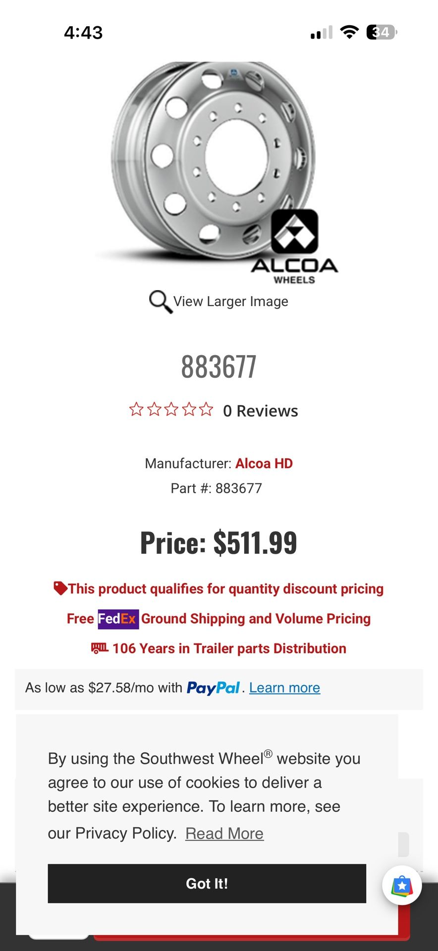 Alcoa Aluminum Wheel 