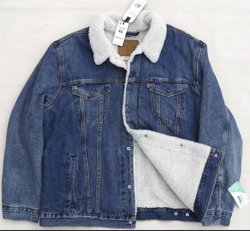 LEVIS Premium Big E Sherpa Trucker Jean Jacket Tencel Denim Blue Men's XXL 🔥🔥