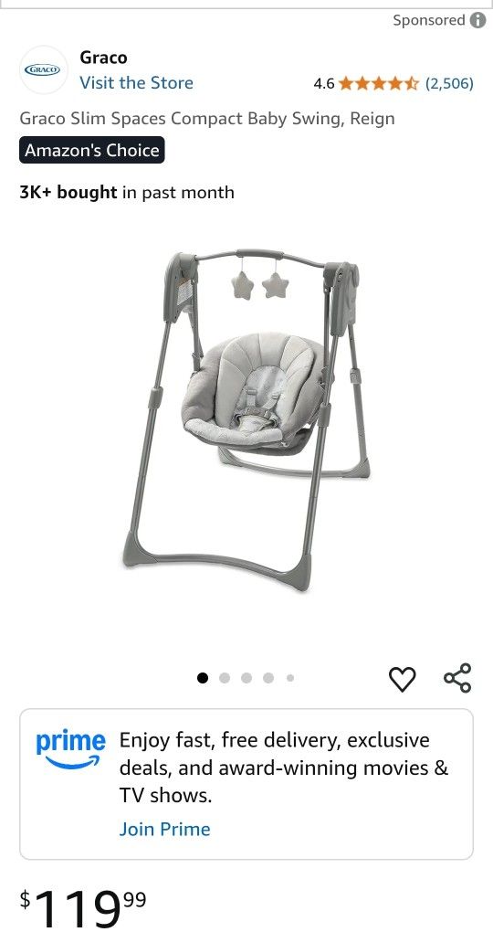 Graco Slim Spaces Compact Baby Swing, Reign