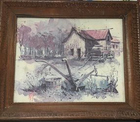 2 framed old barn prints