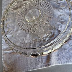Vintage Clear, Glass, Pedestal, Chip & Dip Serving Dish Or Cake Stand