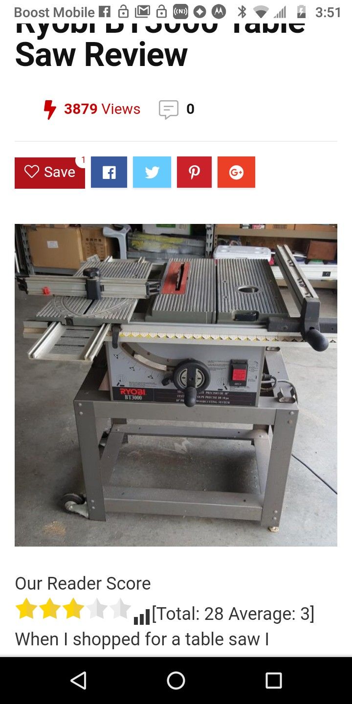 Ryobi table saw and router table BT3000 for Sale in Indianapolis, IN