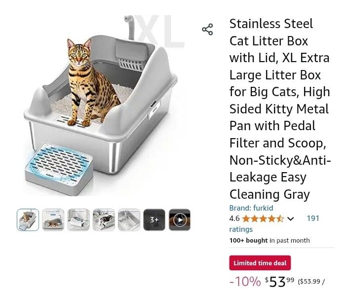 NEW* Stainless Steel Cat Litter Box with Lid, XL