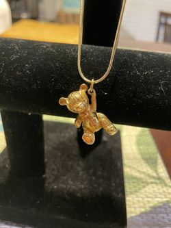 Gold Teddy Bear Pendant and Necklace