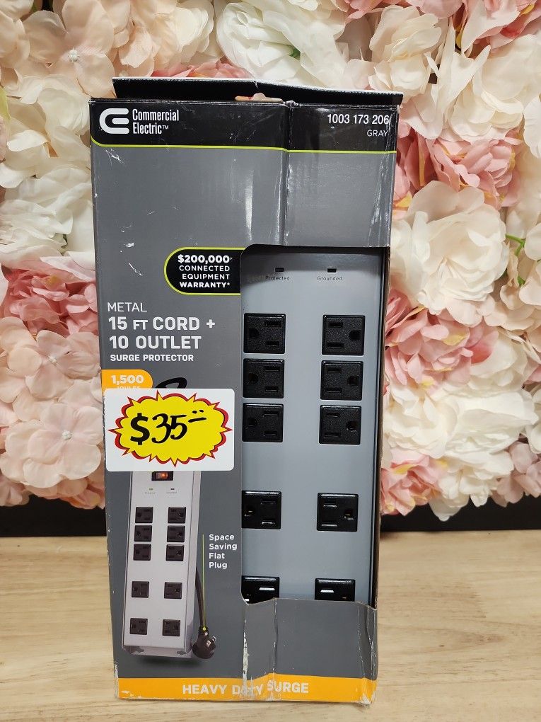 Commercial Electric
15 ft. 10-Outlet Metal Surge Protector, Gray