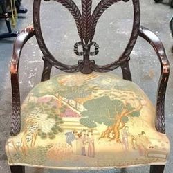 Vintage Asian Design Fabric Seat Wood Chair Furniture
