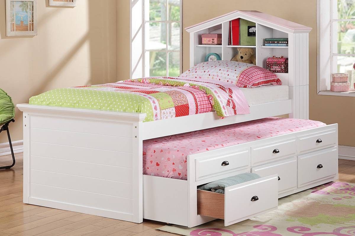 Brand New White Twin Bed Frame w Trundle Bed + Drawers