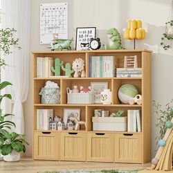 Toy Storage Organizer, Large Toy Organizers and Storage with 4 Movable Drawers and 7 Storage Cubbies, Toy Chest Shelf Kids Bookshelf with H
