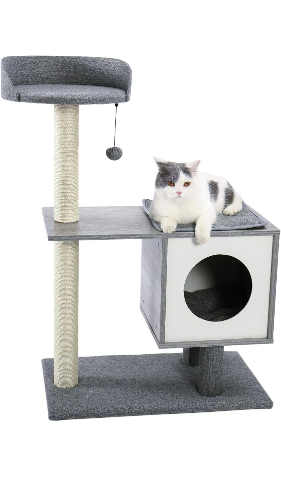 Wood Cat Tree for Small and Large Cats, Modern Cat Tower with Removable Carpet Covered