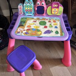 Assortment of Toddler Toys - Vtech Play Table - Wooden Walker 