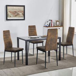 ANN 4 Piece High Back Dining Chairs, Padded Fabric Seats with Black Metal Legs