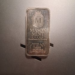 Ten Troy Ounces .999 Fine Silver Bar - Mason Mint