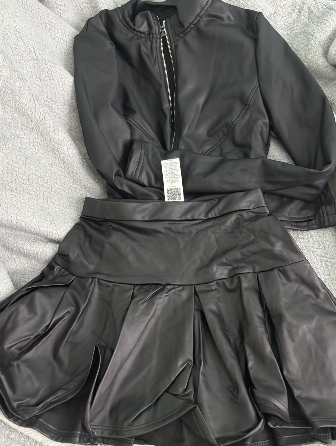 Faux Leather Skirt Jacket Set Size Xs