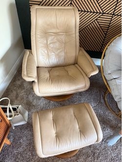 Leather recliner & footstool