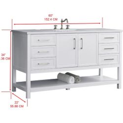 60” Single Bathroom Vanity Set With Engineered Marble Top