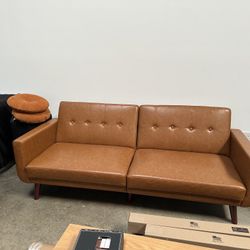 Nola Modern Futon, Camel Faux Leather
