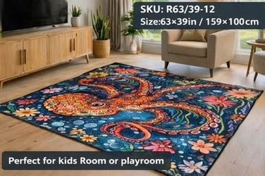 Brand New 63×39 Area Rug – Colorful Octopus Design, Soft Non-Slip Carpet for Living Room / Kids Room