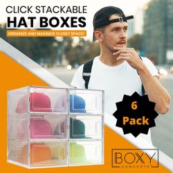 Boxy Concepts Hat Organizer for Baseball Caps - Transparent Durable Hat Storage Box with Click-Lock Door and Rear Odor Vents