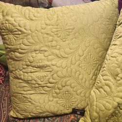 2 SQUARE GREEN PILLOWS 