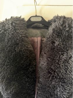 Vintage faux fur suede coat with waist belt and pockets