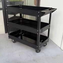 New In Box 30x16x31 Inches Tall 3 Tiers Rolling Metal Push Cart Dolly For Tools Cleaning Supply Warehouse Office Push Organizer 
