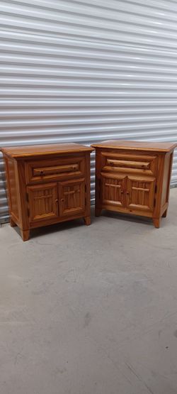 Pair of Solid Wood Nightstands with Drawer and Cabinet