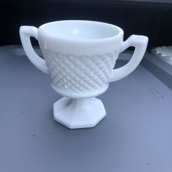 Fenton white Milk Glass, hobnail, small goblet with two handles