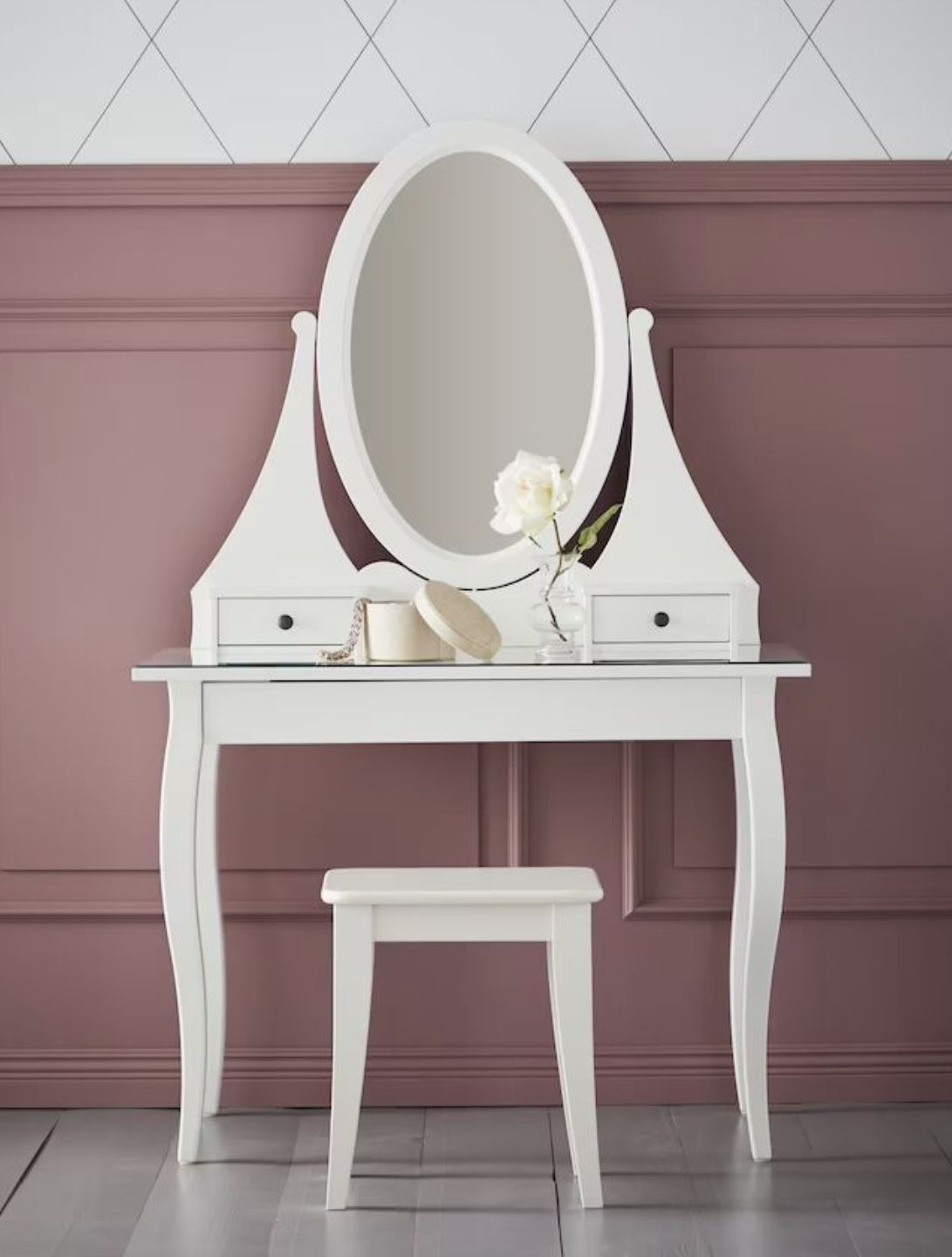 IKEA Vanity Dressing Table With Protective Glass Top Cover And Drawers